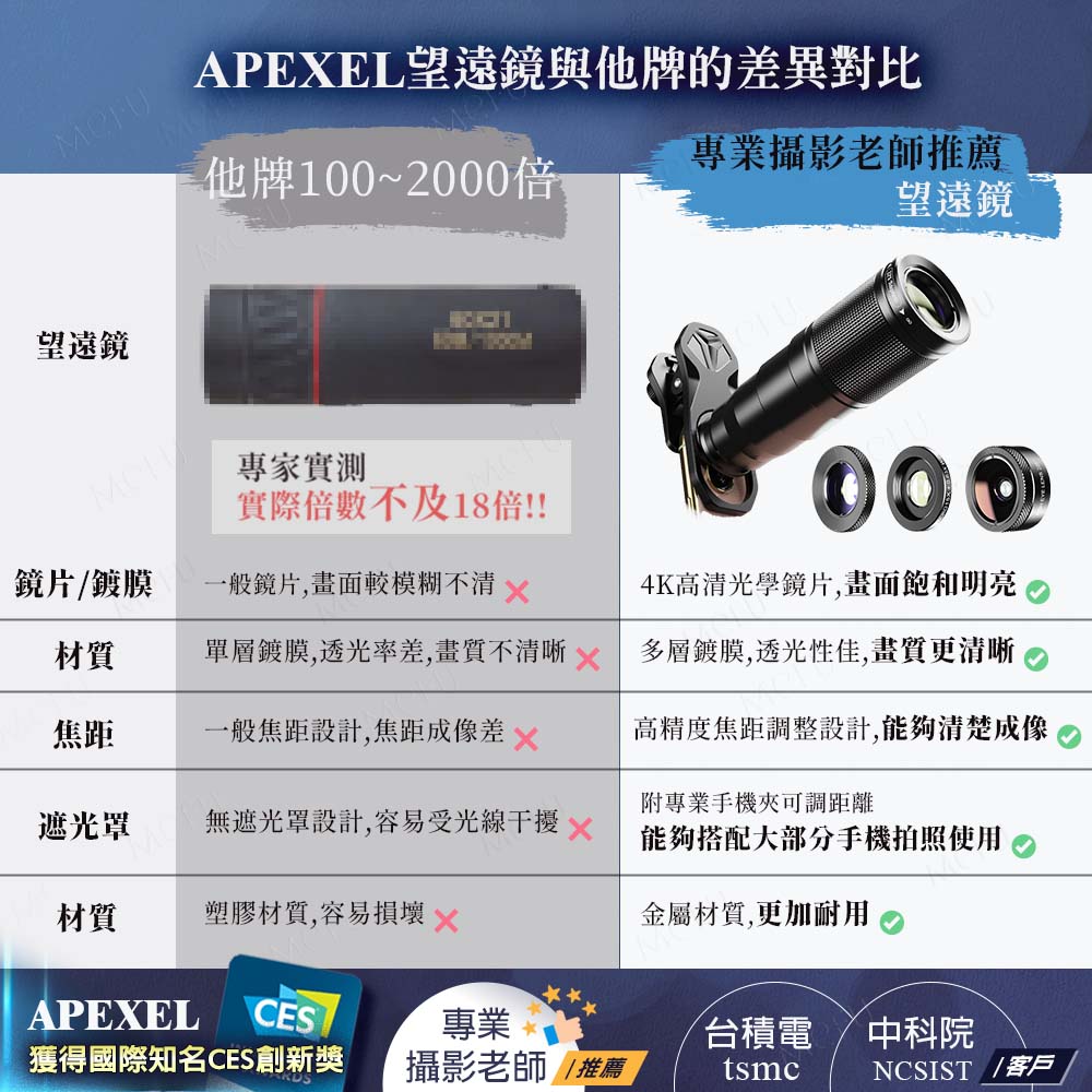 APEXEL 22倍望遠鏡套組 手機望遠鏡 輕便望遠鏡-APL-22X105