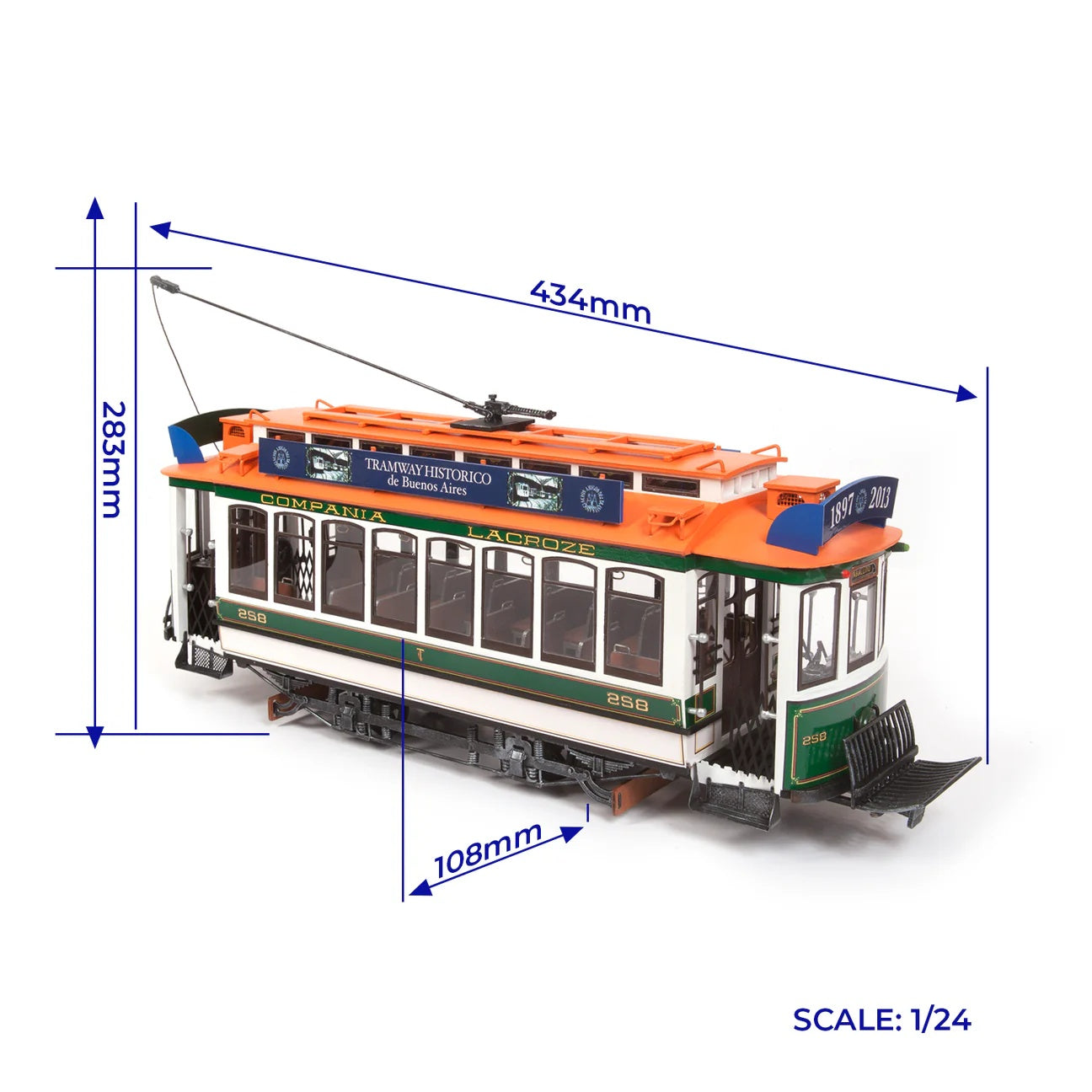 (基座加購價999元)(預購~預計5月10日出貨)布宜諾斯艾利斯電車Buenos Aires tram - 奧克爾木質精品模型套組 | 難易度:中